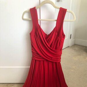 MAX AND CLEO Red Knit Pleated Midi Sleeveless V Neck Dress Size 2